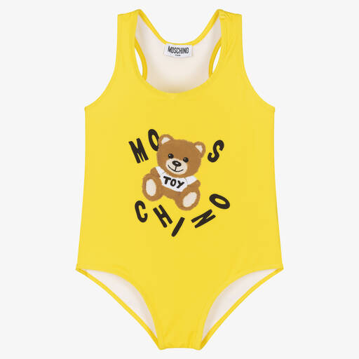 Moschino Kid-Teen-Teen Girls Yellow Teddy Logo Swimsuit | Childrensalon Outlet