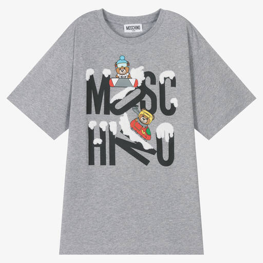 Moschino Kid-Teen-Teen Grey Cotton Logo T-Shirt | Childrensalon Outlet