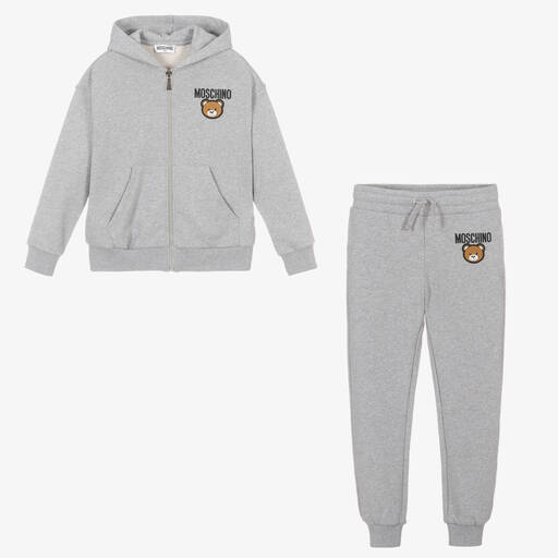 Moschino Kid-Teen-Teen Grey Cotton Teddy Bear Tracksuit | Childrensalon Outlet