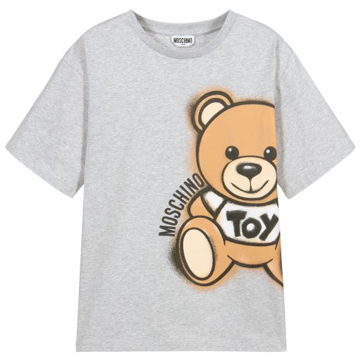 Moschino Kid-Teen-Серая футболка с логотипом для подростков | Childrensalon Outlet
