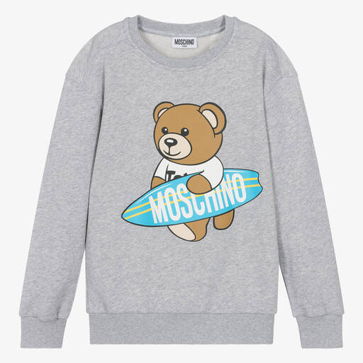 Moschino Kid-Teen-Teen Grey Marl Surf Teddy Bear Sweatshirt | Childrensalon Outlet