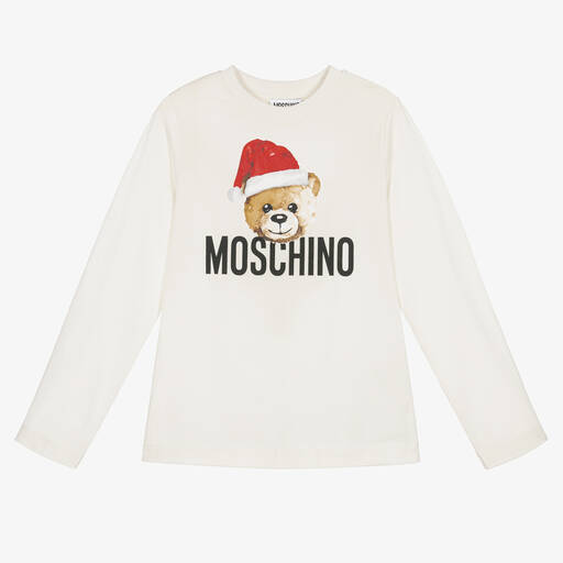 Moschino Kid-Teen-Teen Ivory Cotton Festive Teddy Bear Top | Childrensalon Outlet