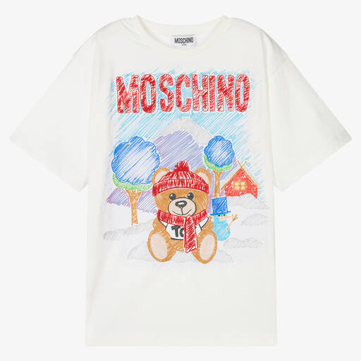Moschino Kid-Teen-Elfenbeinfarbenes Teen Baumwoll-T-Shirt | Childrensalon Outlet