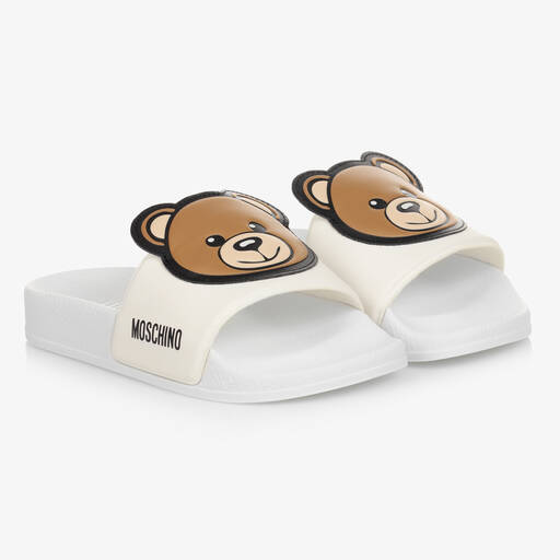 Moschino Kid-Teen-Teen Ivory Teddy Logo Sliders | Childrensalon Outlet