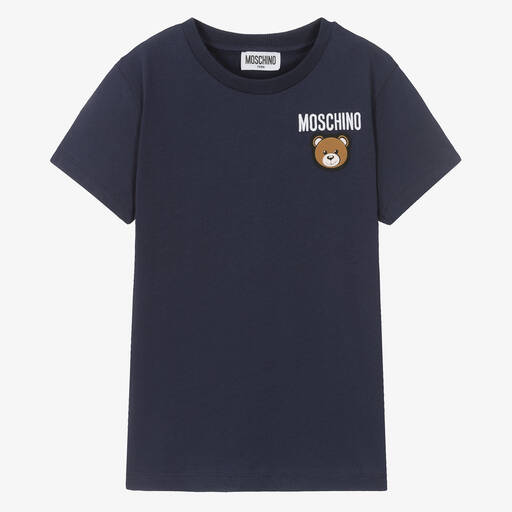 Moschino Kid-Teen-Teen Navy Blue Cotton Bear Patch T-Shirt | Childrensalon Outlet