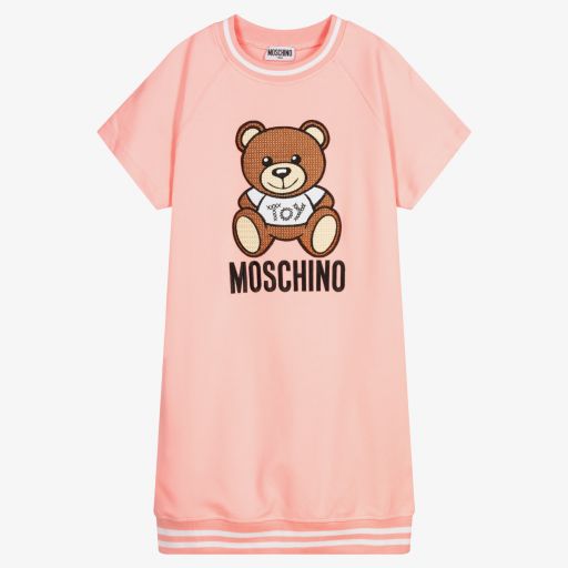 Moschino Kid-Teen-فستان تينز بناتي قطن بيكيه لون زهري باهت | Childrensalon Outlet