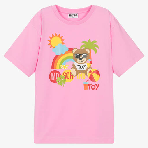 Moschino Kid-Teen-Teen Pink Cotton Teddy Bear Logo T-Shirt | Childrensalon Outlet