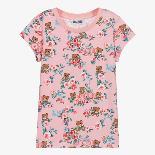Moschino Kid-Teen-Teen Pink Floral Logo T-Shirt | Childrensalon Outlet
