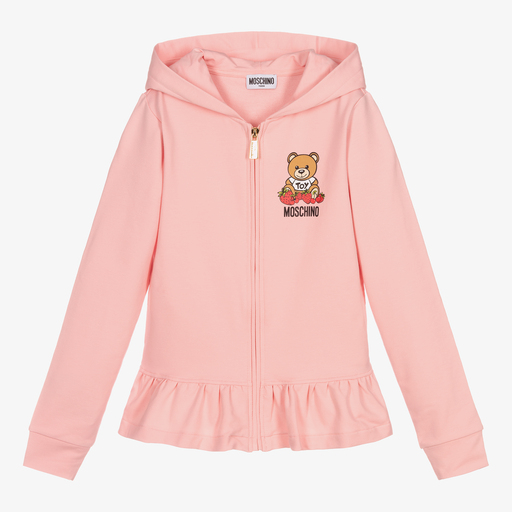 Moschino Kid-Teen-Teen Pink Logo Zip-Up Hoodie | Childrensalon Outlet