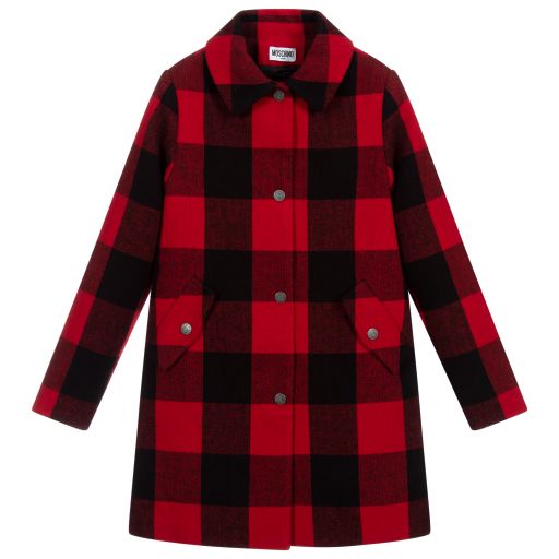 Moschino Kid-Teen-Teen Red Check Logo Coat | Childrensalon Outlet