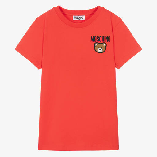 Moschino Kid-Teen-Teen Red Cotton Bear Patch T-Shirt | Childrensalon Outlet