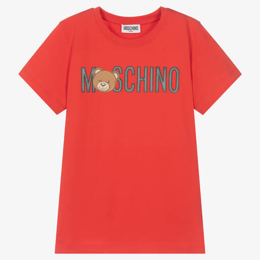 Moschino Kid-Teen-Teen Red Cotton Logo T-Shirt | Childrensalon Outlet