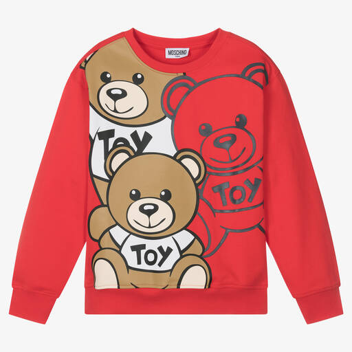 Moschino Kid-Teen-Teen Red Cotton Montage Teddy Sweatshirt | Childrensalon Outlet