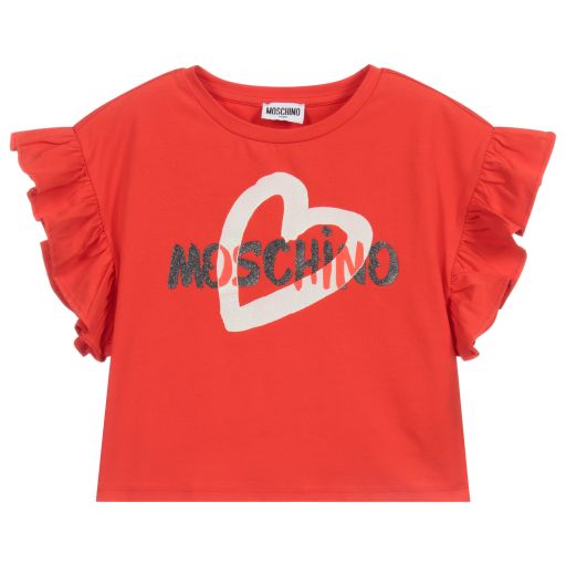 Moschino Kid-Teen-Teen Red Logo Cropped Top | Childrensalon Outlet