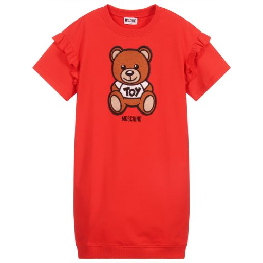 Moschino Kid-Teen-Teen Red Logo Ruffle Dress | Childrensalon Outlet