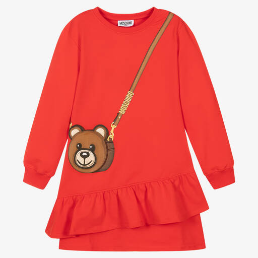 Moschino Kid-Teen-فستان تينز بناتي قطن جيرسي لون أحمر | Childrensalon Outlet