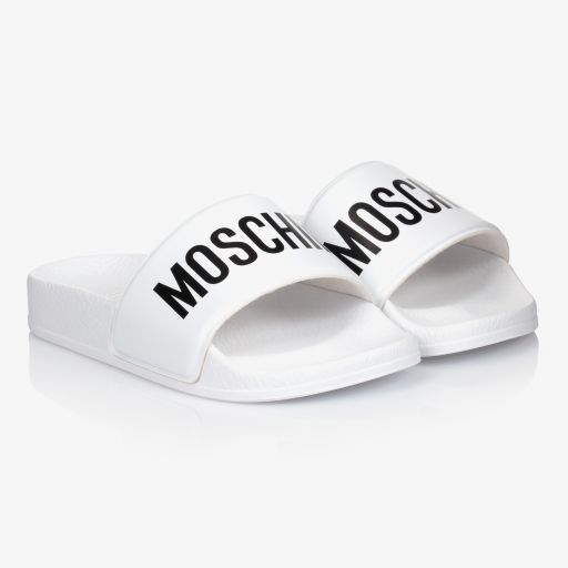 Moschino Kid-Teen-Teen White & Black Logo Sliders | Childrensalon Outlet