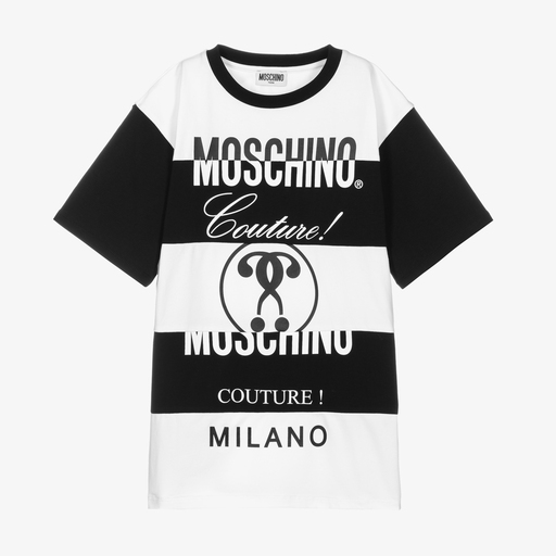 Moschino Kid-Teen-Бело-черная футболка для подростков | Childrensalon Outlet