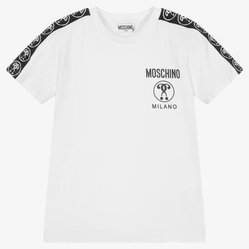 Moschino Кид-Тин-Белая хлопковая футболка с логотипной лентой | Childrensalon Outlet