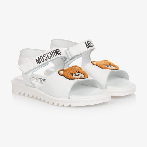 Moschino Kid-Teen-Teen White Leather Sandals | Childrensalon Outlet