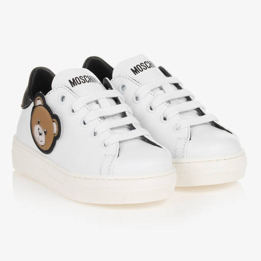 Moschino Кид-Тин-Белые кожаные кроссовки с медвежатами | Childrensalon Outlet