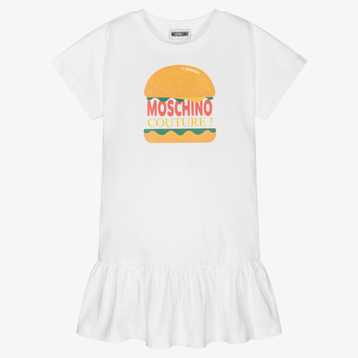 Moschino Kid-Teen-فستان تينز قطن جيرسي لون أبيض | Childrensalon Outlet