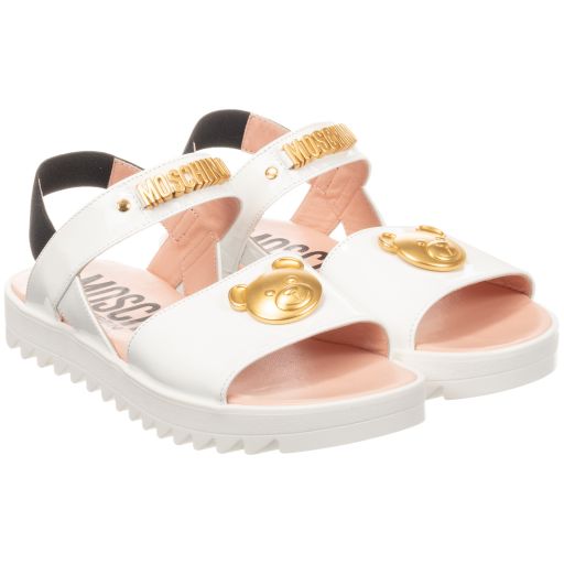 Moschino Kid-Teen-Teen White Logo Sandals | Childrensalon Outlet