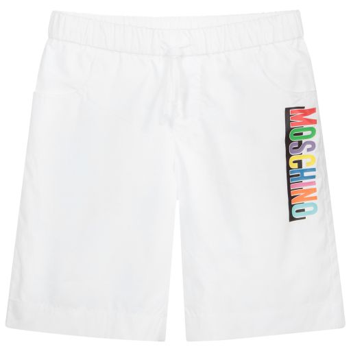 Moschino Kid-Teen-Teen White Logo Shorts | Childrensalon Outlet