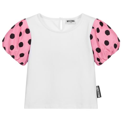 Moschino Kid-Teen-Teen White & Pink Dot T-Shirt | Childrensalon Outlet