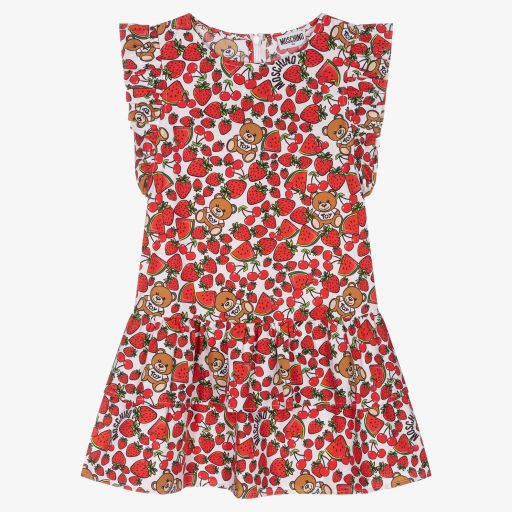 Moschino Kid-Teen-Teen White & Red Logo Dress | Childrensalon Outlet