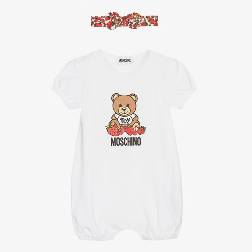 Moschino Baby-White Bear Logo Shortie Set | Childrensalon Outlet