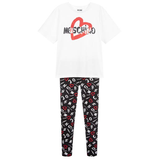 Moschino Kid-Teen-White & Black Leggings Set | Childrensalon Outlet