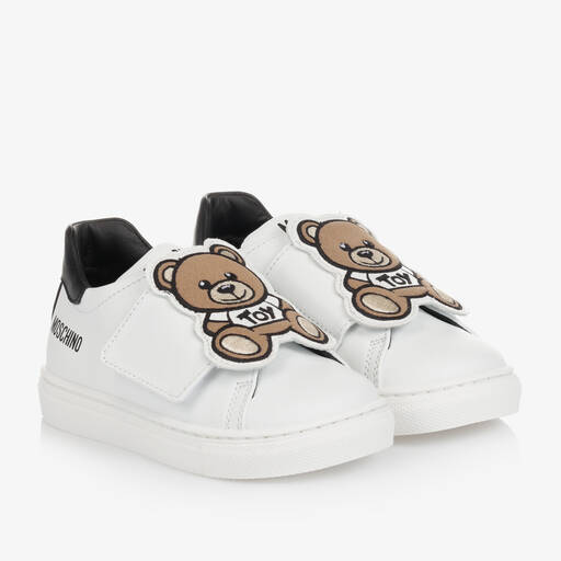 Moschino Baby-White & Black Teddy Bear Leather Trainers | Childrensalon Outlet