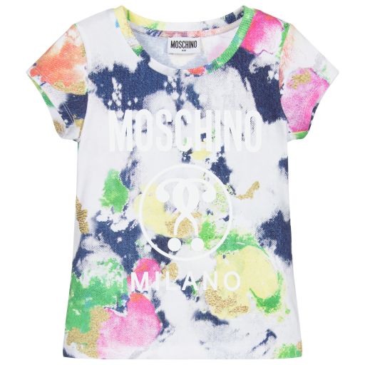 Moschino Kid-Teen-White & Blue Cotton T-Shirt  | Childrensalon Outlet