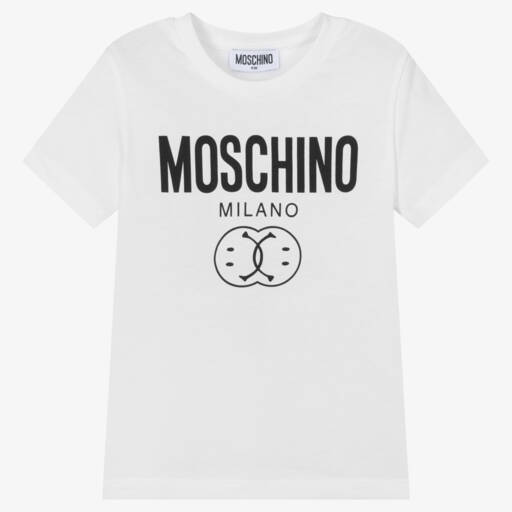 Moschino Kid-Teen-White Cotton Double Smiley T-Shirt | Childrensalon Outlet