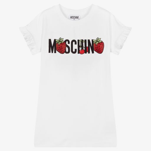 Moschino Kid-Teen-White Cotton Jersey Logo Dress | Childrensalon Outlet