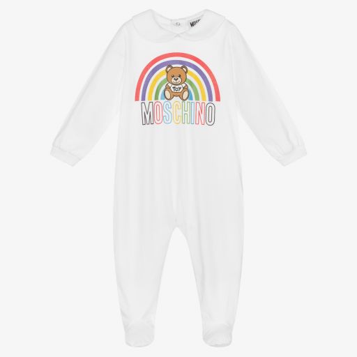 Moschino Baby-White Cotton Logo Babygrow | Childrensalon Outlet