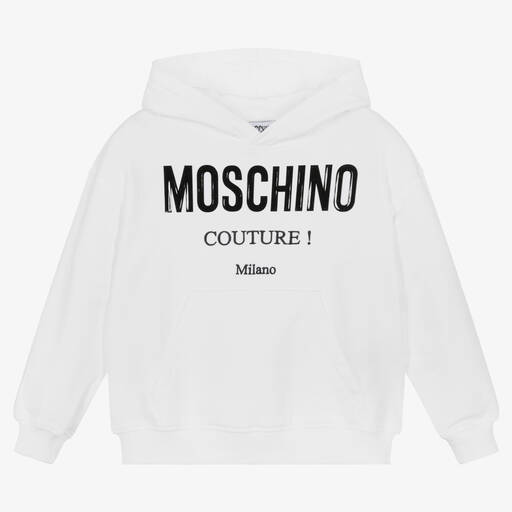 Moschino Kid-Teen-White Cotton Logo Hoodie | Childrensalon Outlet
