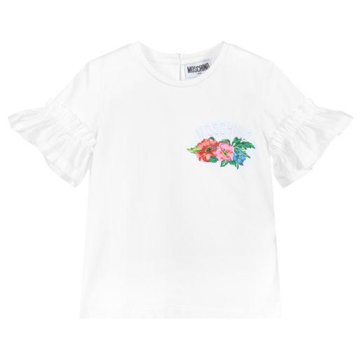 Moschino Kid-Teen-تيشيرت قطن عضوي جيرسي لون أبيض للبنات | Childrensalon Outlet