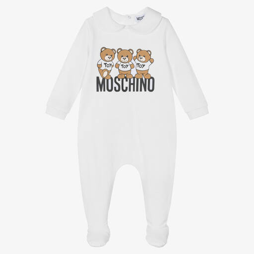 Moschino Baby-Weißer Teddybär-Baumwollstrampler | Childrensalon Outlet