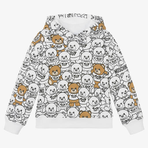 Moschino Kid-Teen-White Cotton Teddy Bear Hoodie | Childrensalon Outlet