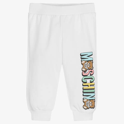 Moschino Baby-White Cotton Teddy Bear Logo Joggers | Childrensalon Outlet