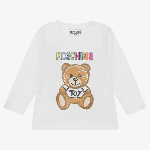 Moschino Малыши-Белый хлопковый топ с медвежонком | Childrensalon Outlet