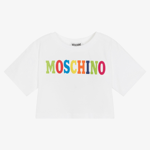Moschino Kid-Teen-White Cropped Logo T-Shirt | Childrensalon Outlet