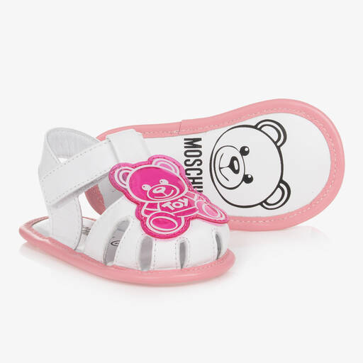 Moschino Kid-Teen-White Leather Baby Sandals | Childrensalon Outlet