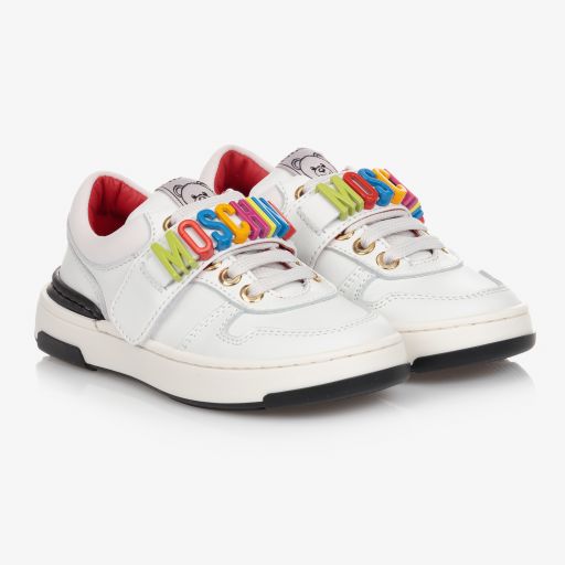 Moschino Kid-Teen-White Leather Lace-Up Trainers | Childrensalon Outlet