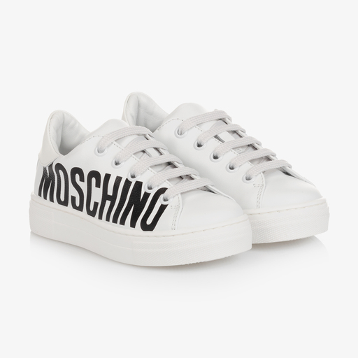 Moschino Kid-Teen-White Leather Logo Trainers | Childrensalon Outlet
