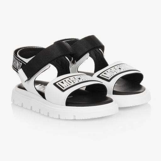 Moschino Kid-Teen-White Leather Velcro Sandals | Childrensalon Outlet