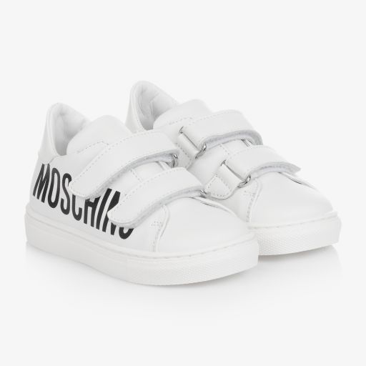 Moschino Kid-Teen-White Leather Velcro Trainers | Childrensalon Outlet