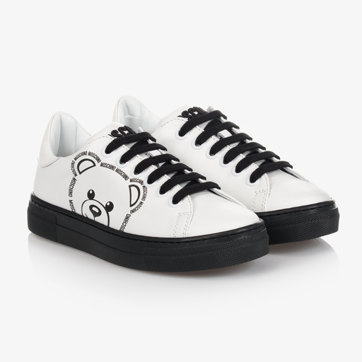 Moschino Kid-Teen-White Logo Leather Trainers | Childrensalon Outlet